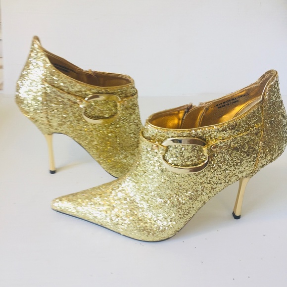 New Low Ankle Boots, Hollywood Heels, Gold Glitter, Size 8, heel 4 inches high - Picture 1 of 7